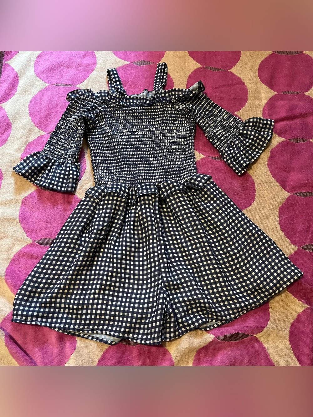 NWOT BeBe Girls Smocked Gingham Romper